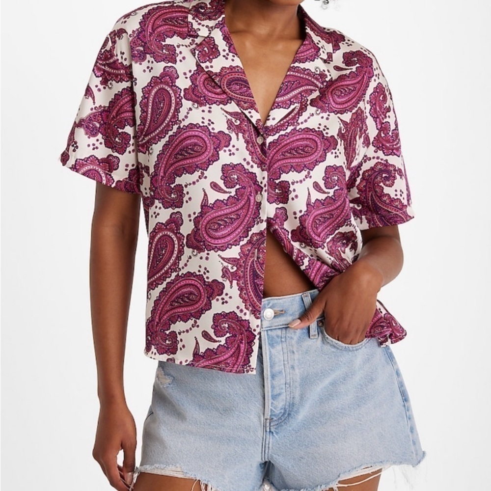 Paisley Short Sleeve Button Up Top